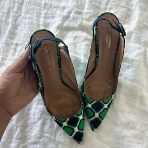 Aquazzura Green and Black Geometric Heels